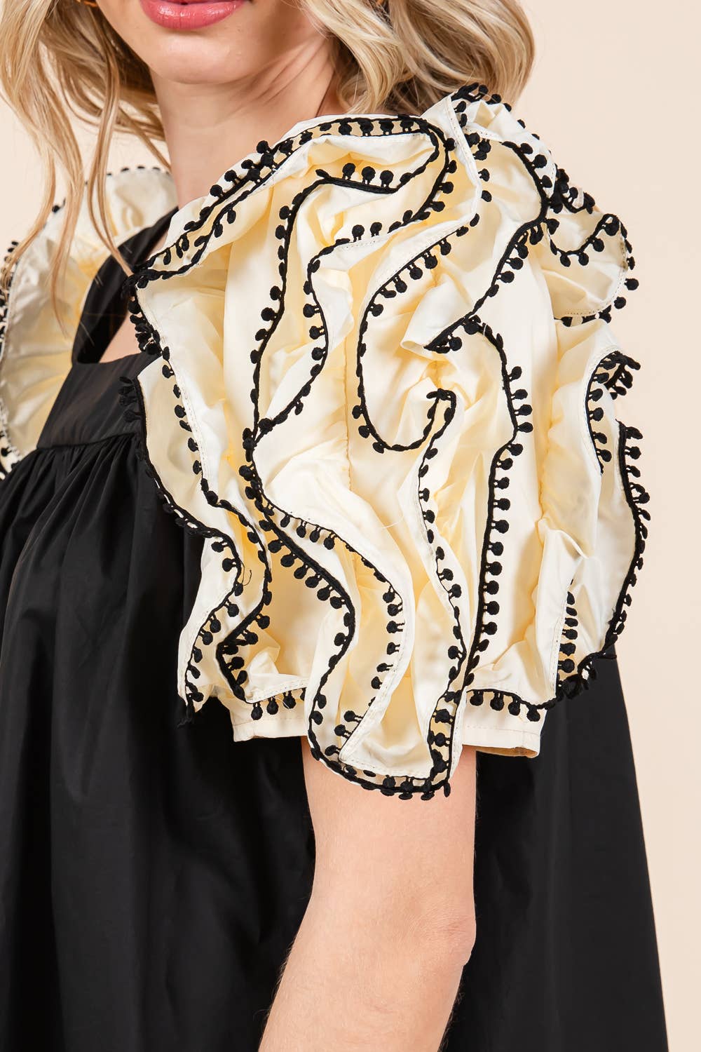 Layered Ruffled Puff Sleeve Mini Dress