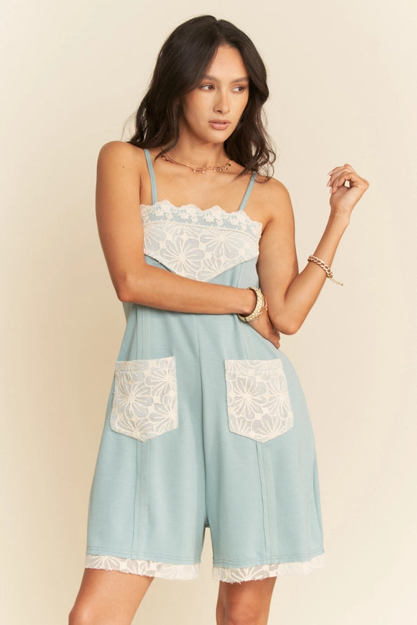 Sage Blue Lace Detailed Romper