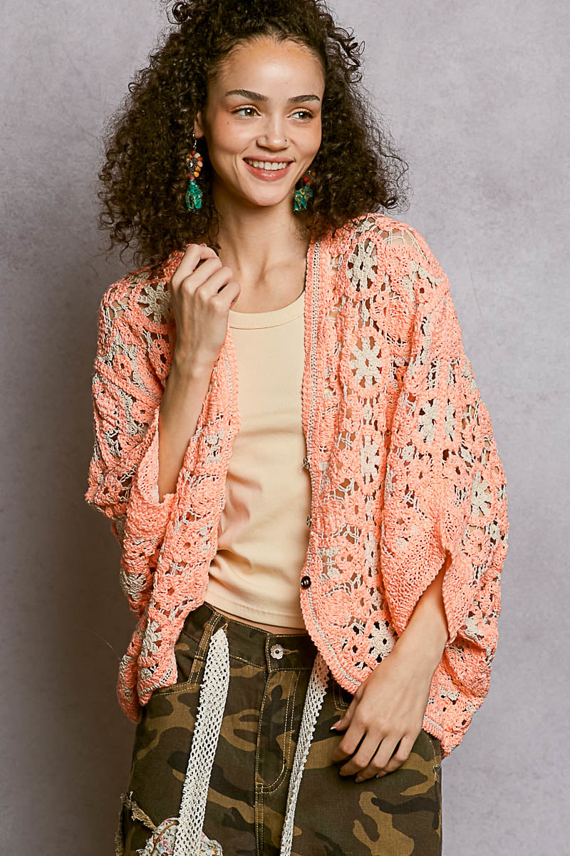 Orange/Natural Crochet Cardigan