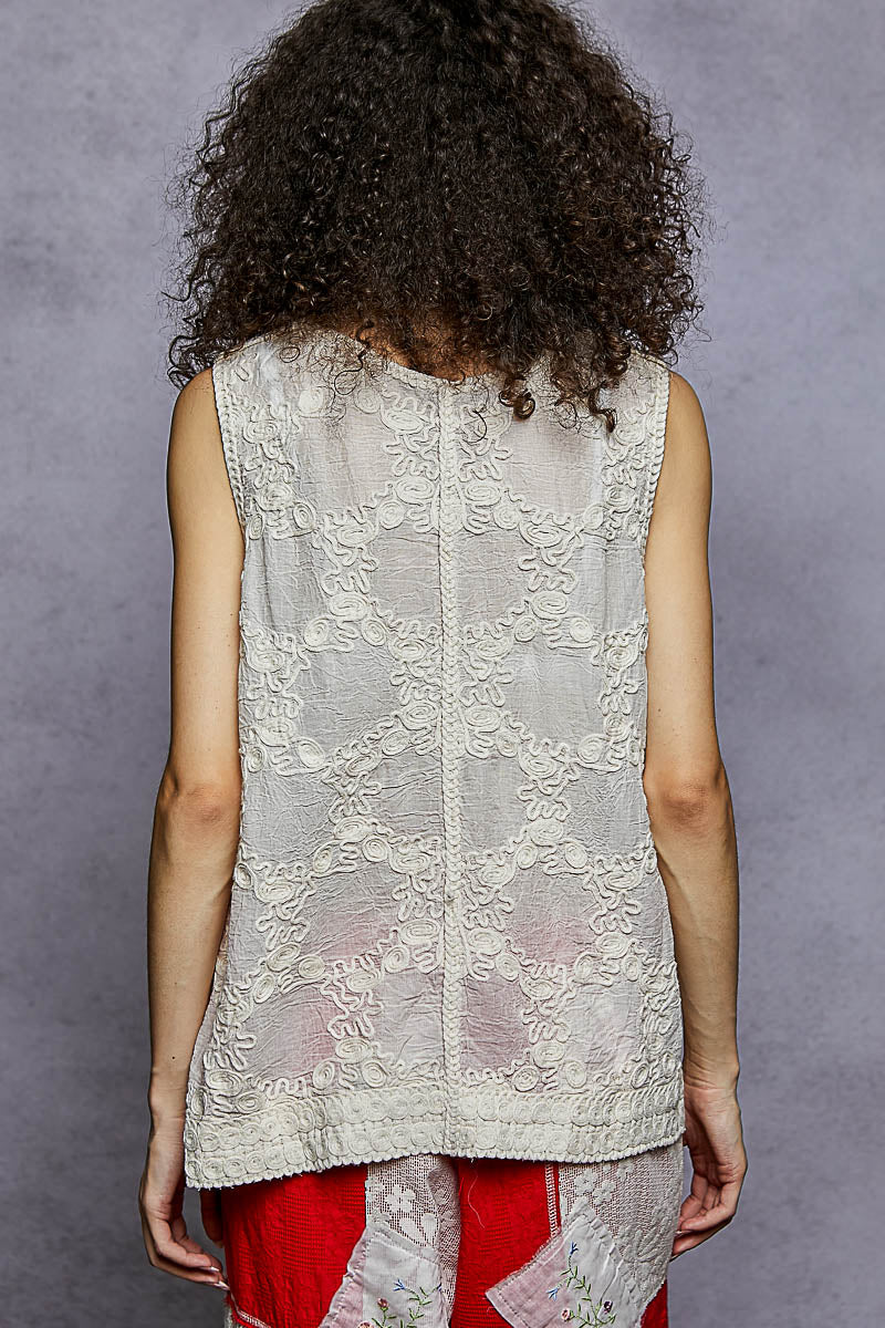 Pink/Natural Floral Crochet Vest