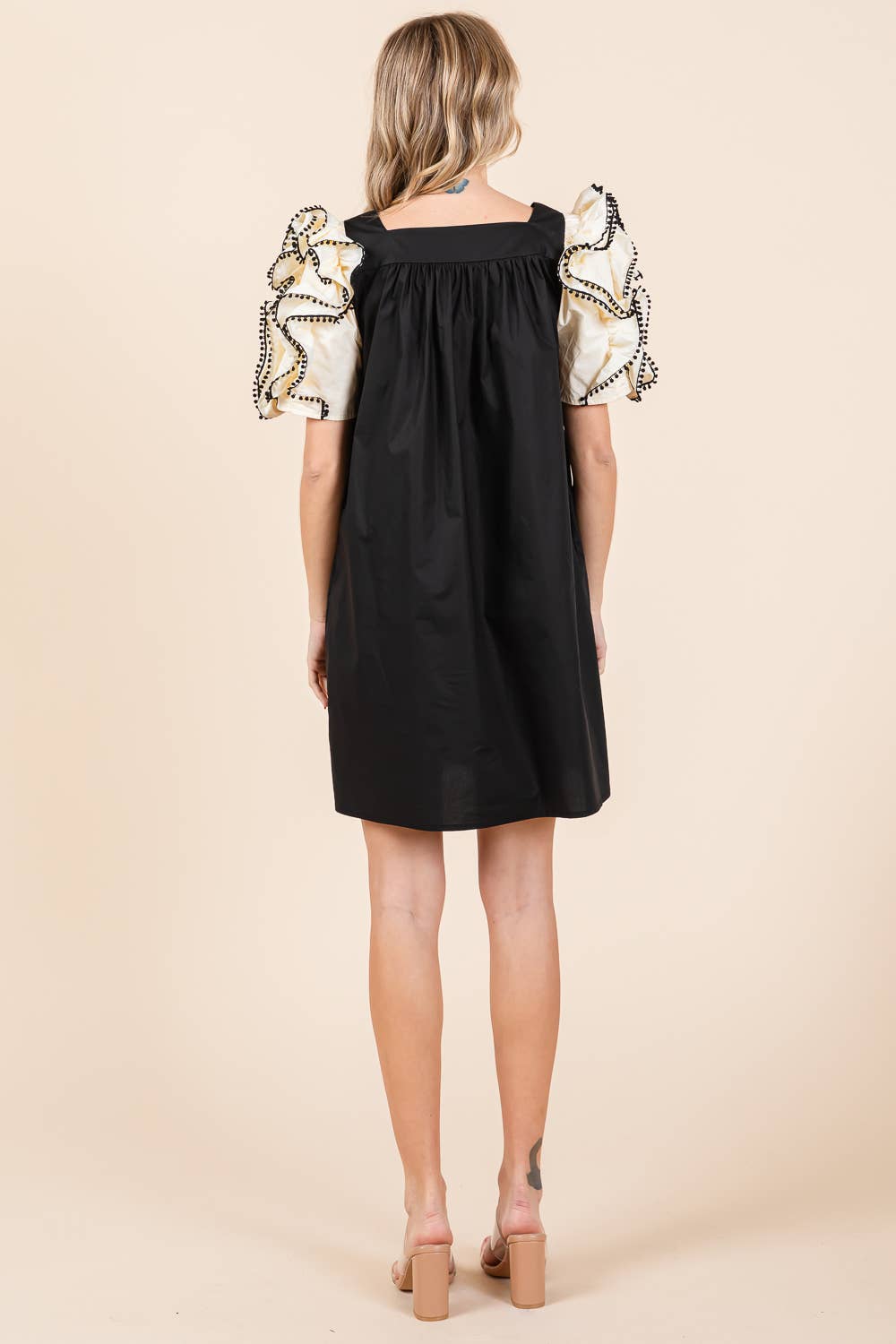 Layered Ruffled Puff Sleeve Mini Dress