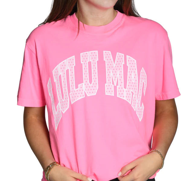 LULU MAC NEON PINK POLKA DOT TEE