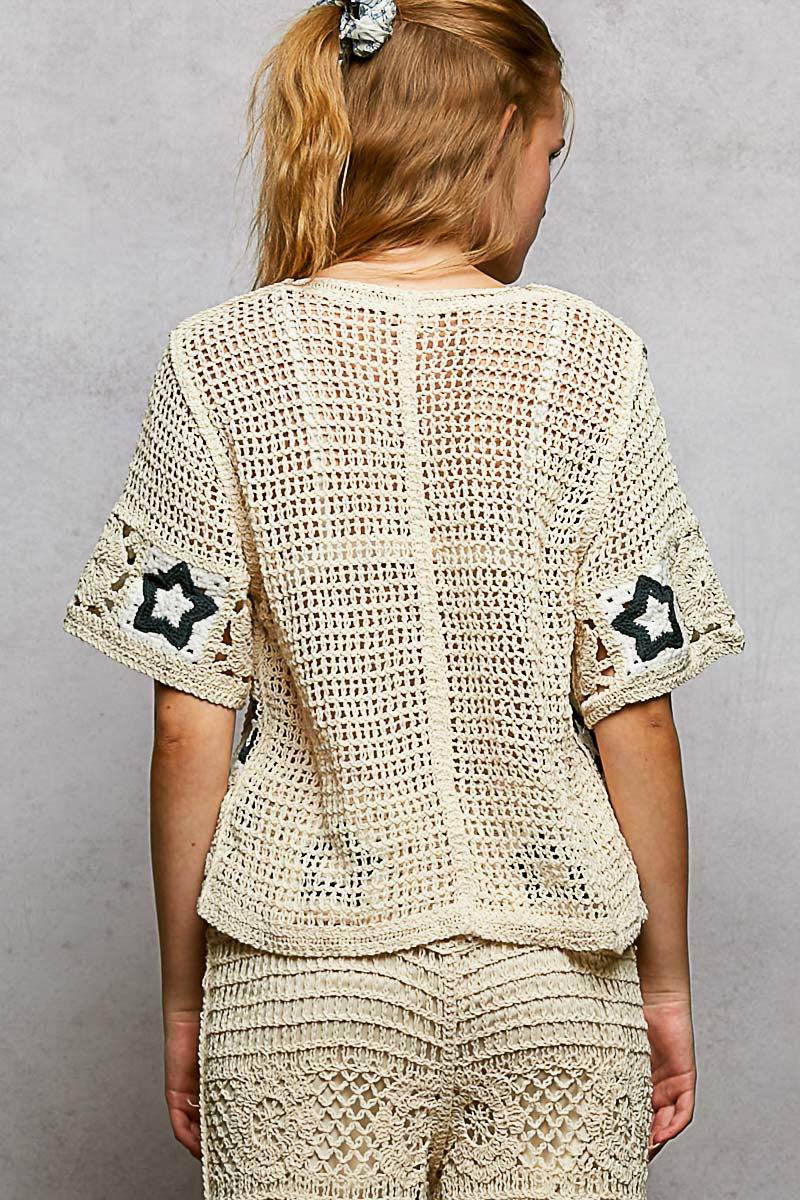 Indigo Crochet Star Cardigan