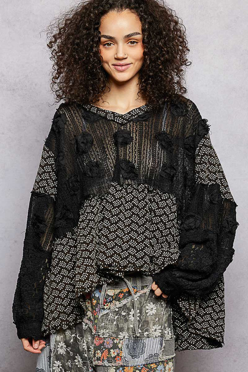 Black Eyelet Floral Ruffle Top
