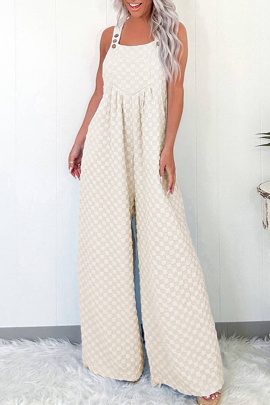 Checkered High Waist Wide Leg Overall: Beige