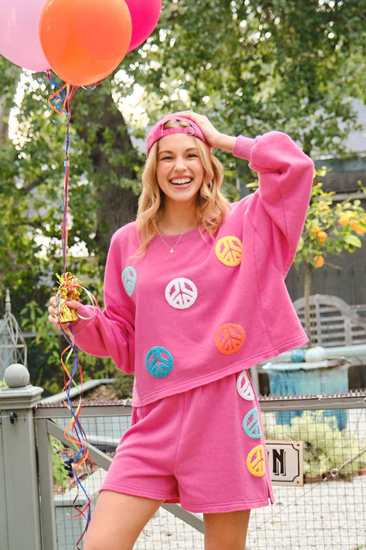 Good Vibes Pullover Top with Matching Shorts Set