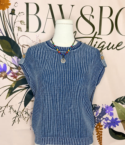 Washed Away Button Knit Top