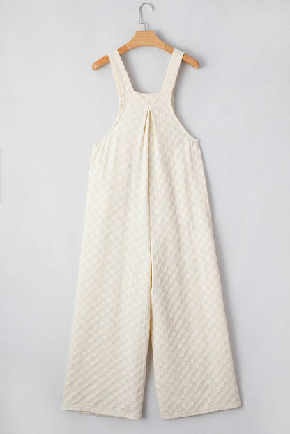 Checkered High Waist Wide Leg Overall: Beige