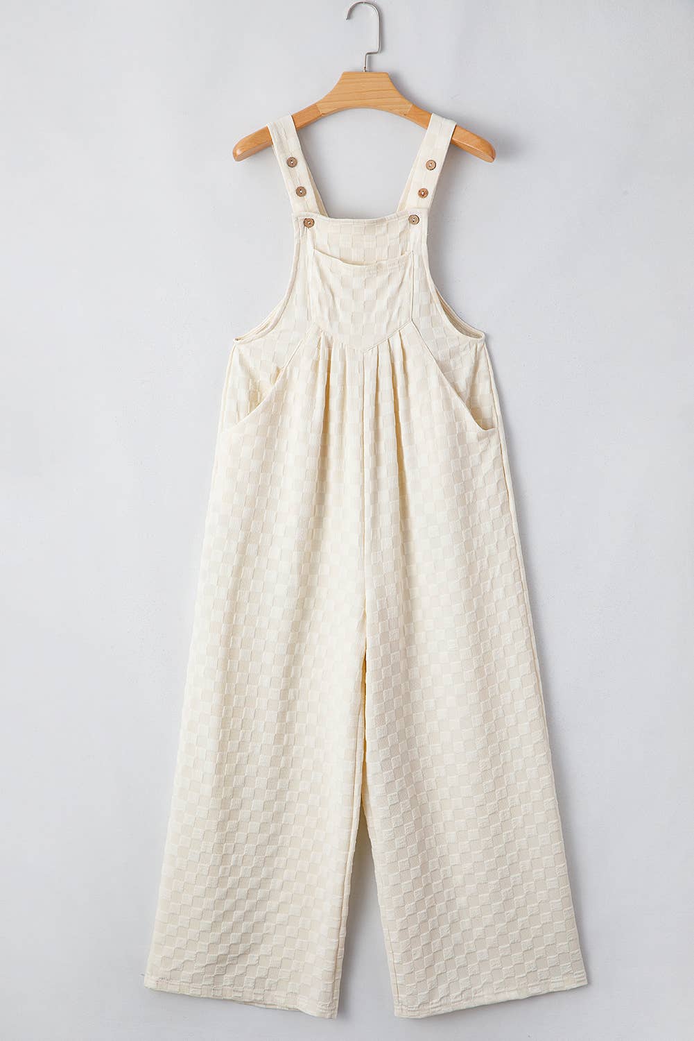 Checkered High Waist Wide Leg Overall: Beige