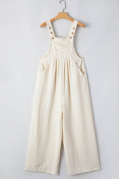 Checkered High Waist Wide Leg Overall: Beige