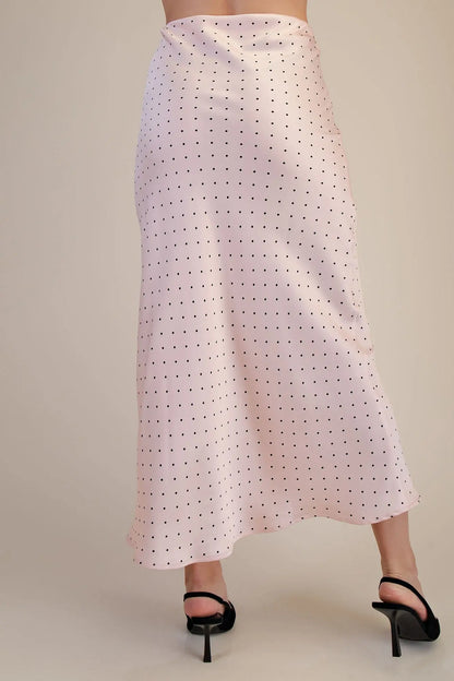 Pink Polka Dot High Neck Sleeveless Top & Midi Skirt