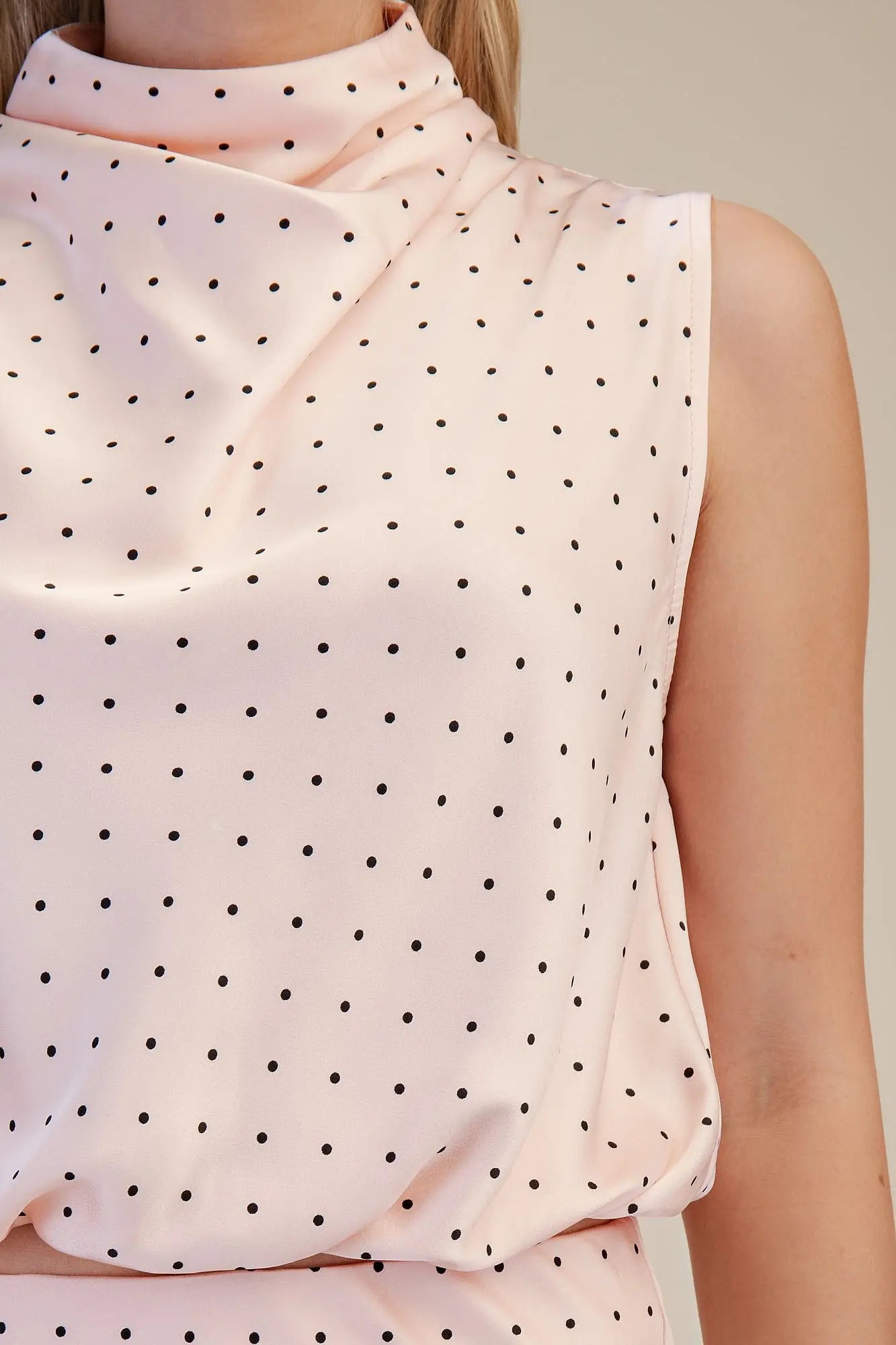 Pink Polka Dot High Neck Sleeveless Top & Midi Skirt