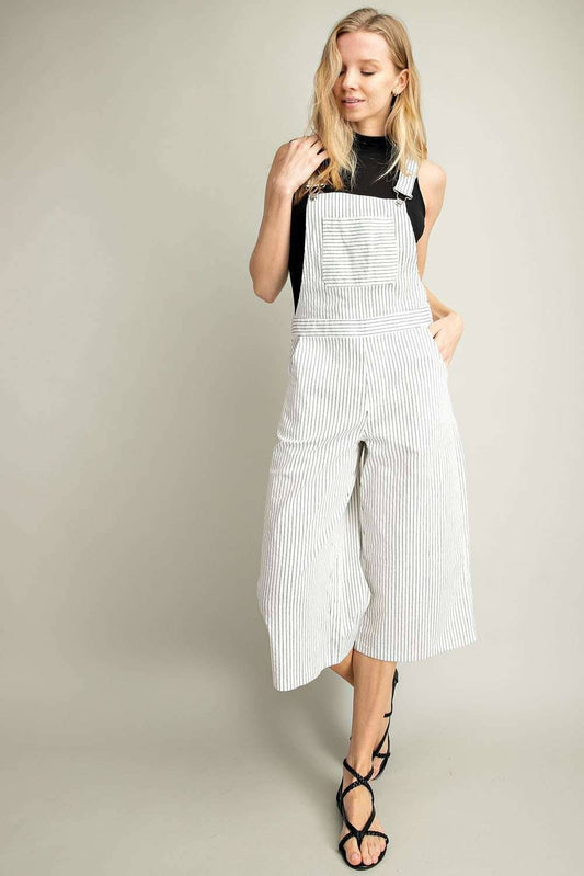 Off White Pin Stripe Wide Leg Overall