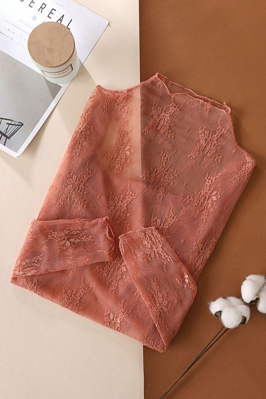 MESH Long Sleeve Fitted Top: Brown