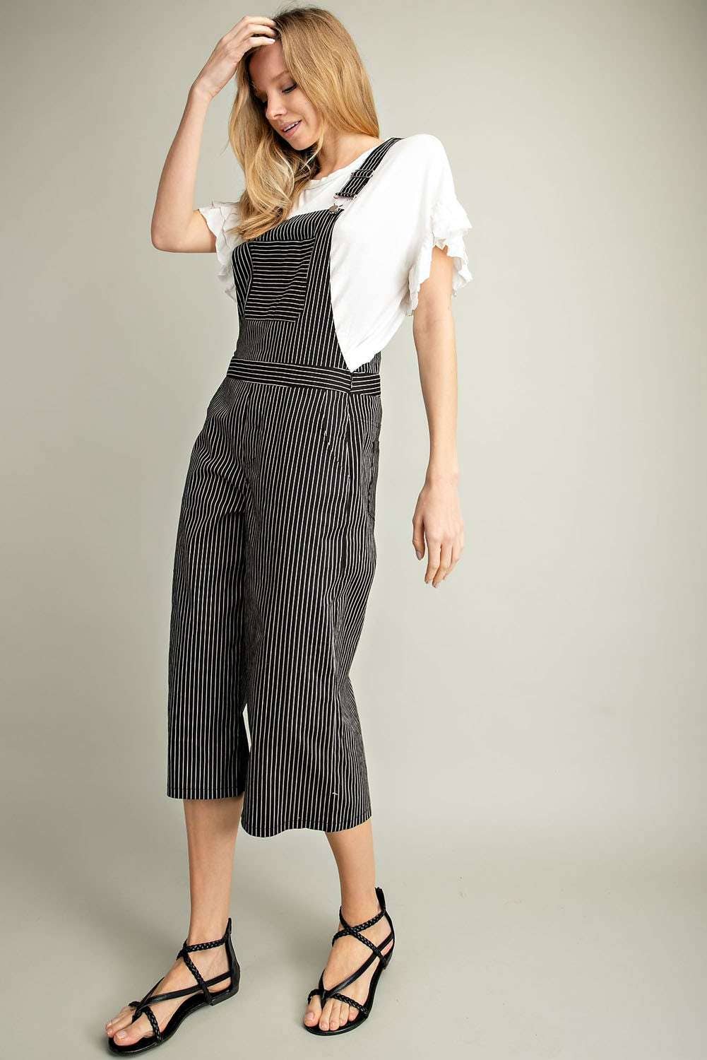 Off White Pin Stripe Wide Leg Overall