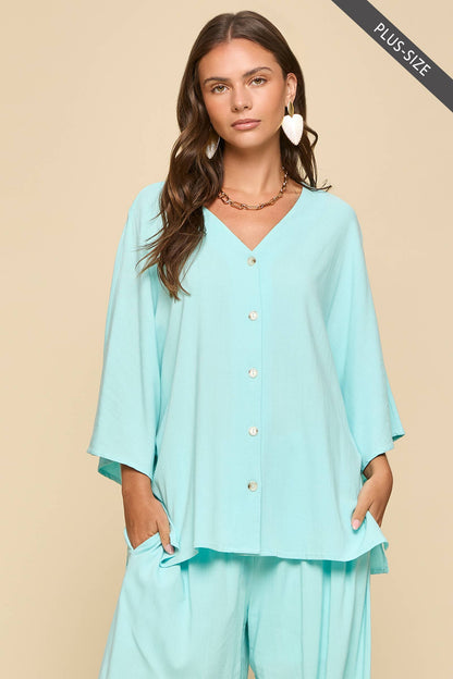Curvy: 2-Piece Linen Summer Set: Baby Blue