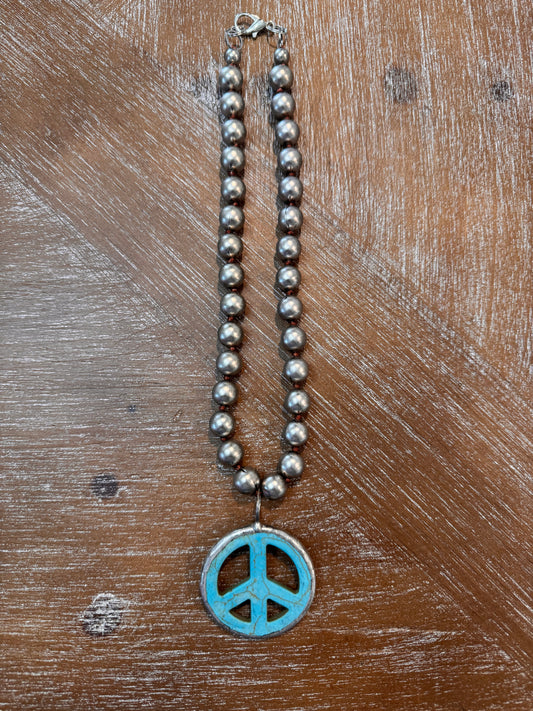 Turquoise Peace Navajo Pearl Necklace