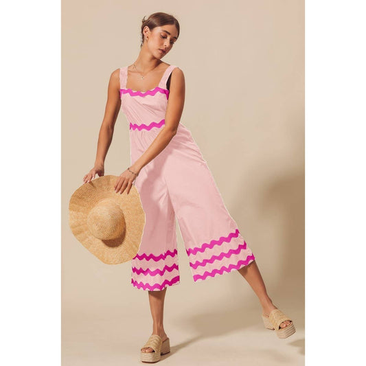SCALLOP RIC RAC TRIMMED WIDE LEG SUMMER JUMPSUIT