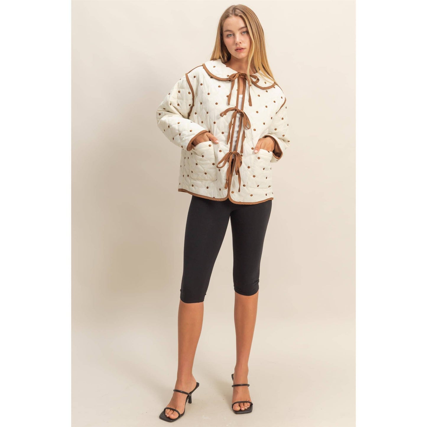 Polkadot Quilted Front Tie Jacket