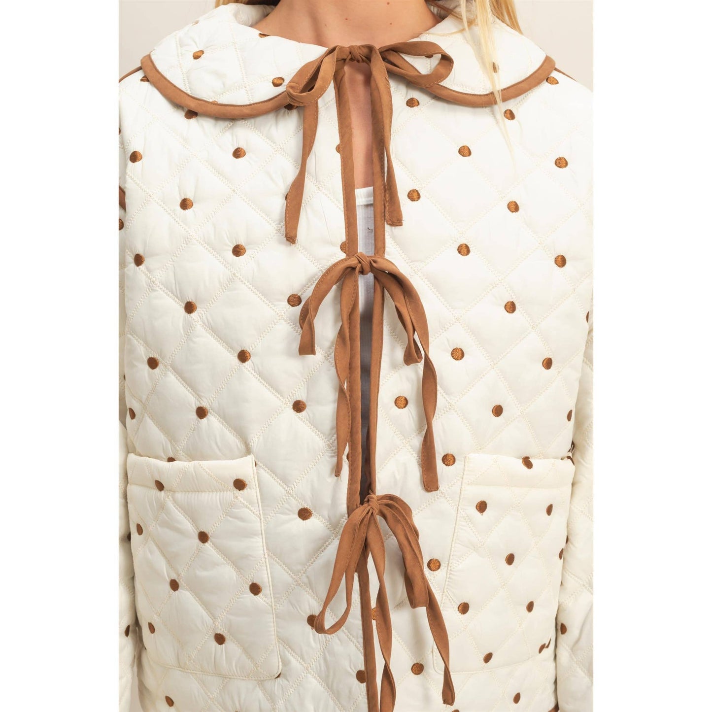 Polkadot Quilted Front Tie Jacket