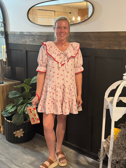 Cherry Kiss Ruffle Mini Dress