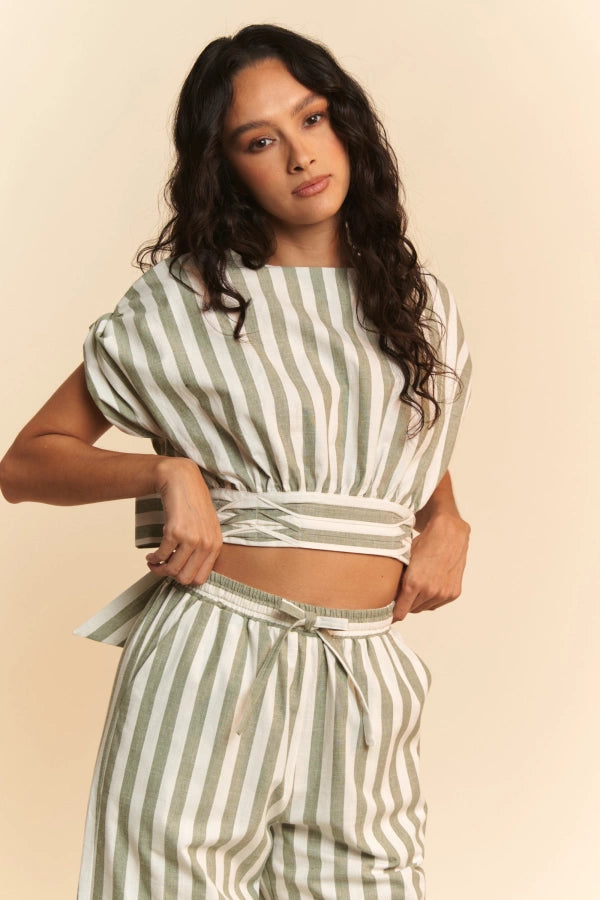 Sage Striped High Waist Pant Set