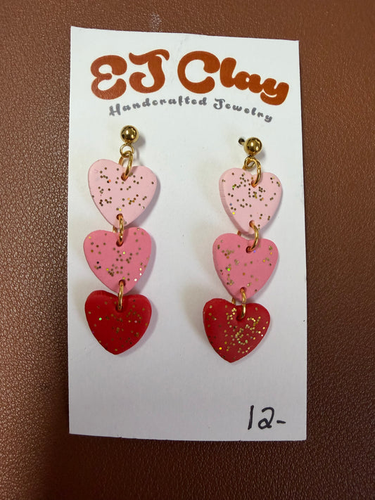 Dangling Hearts Clay Earrings