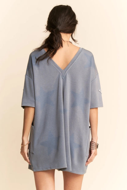 Denim Wash Pearl Star Romper