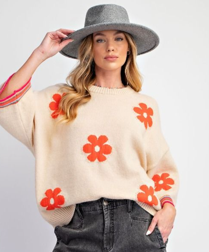 Curvy: Floral Pattern Knitted Sweater