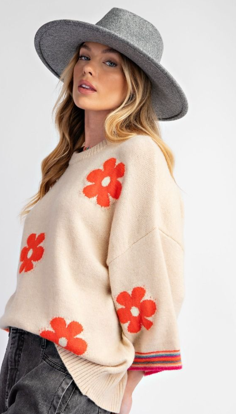 Curvy: Floral Pattern Knitted Sweater