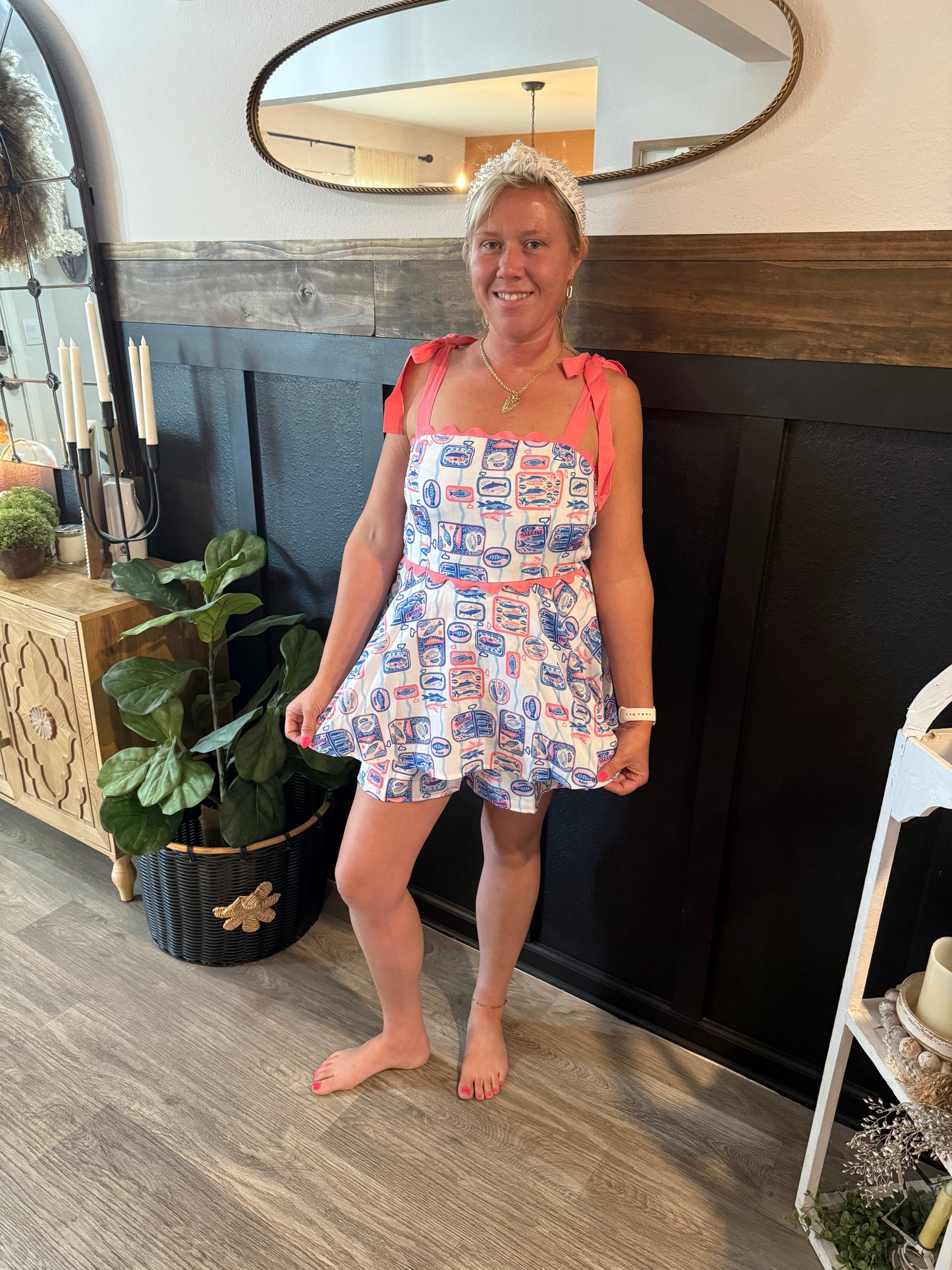 Coastal Catch Sardine Print Romper