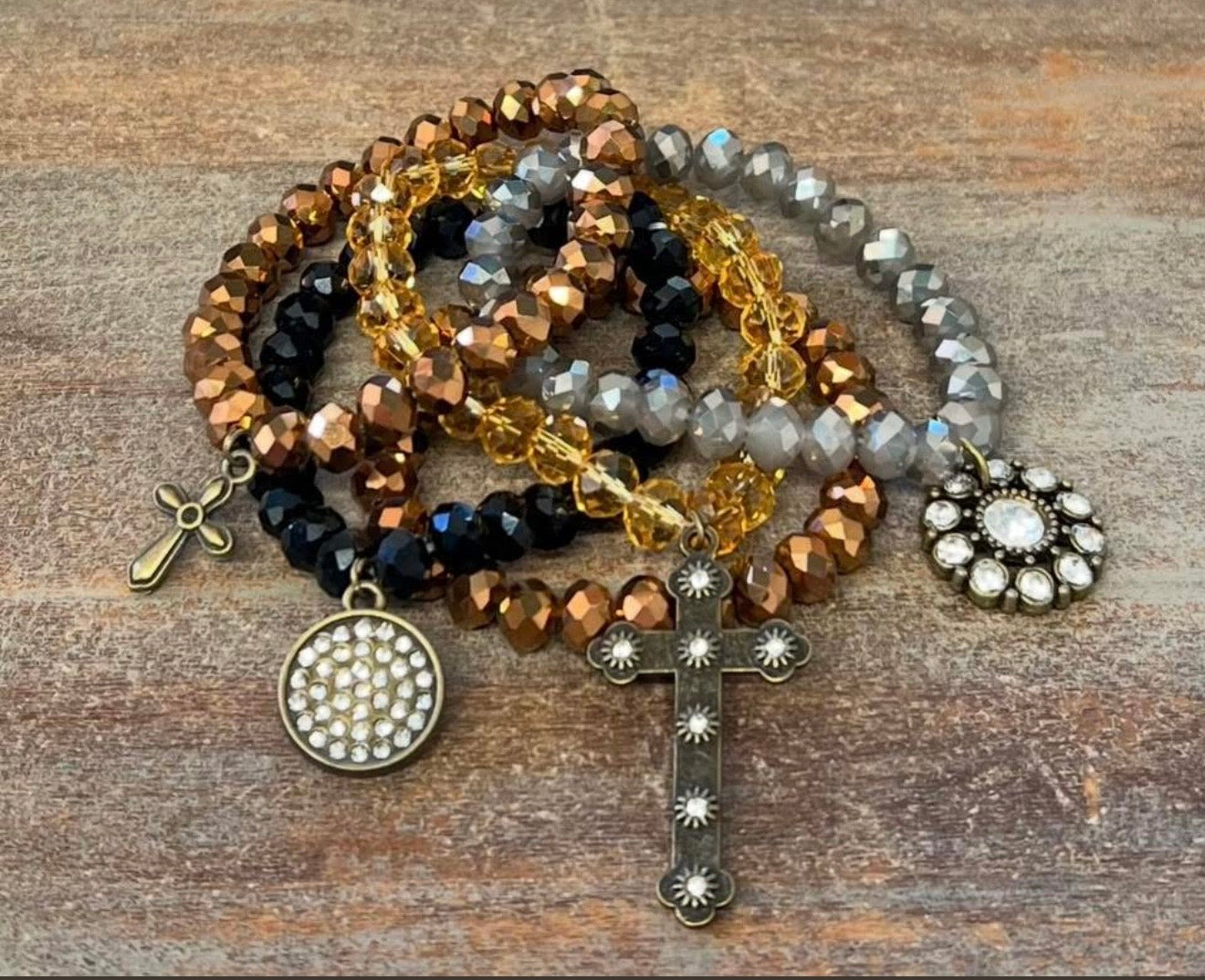 Multi-Cross & Rhinestone Bracelet