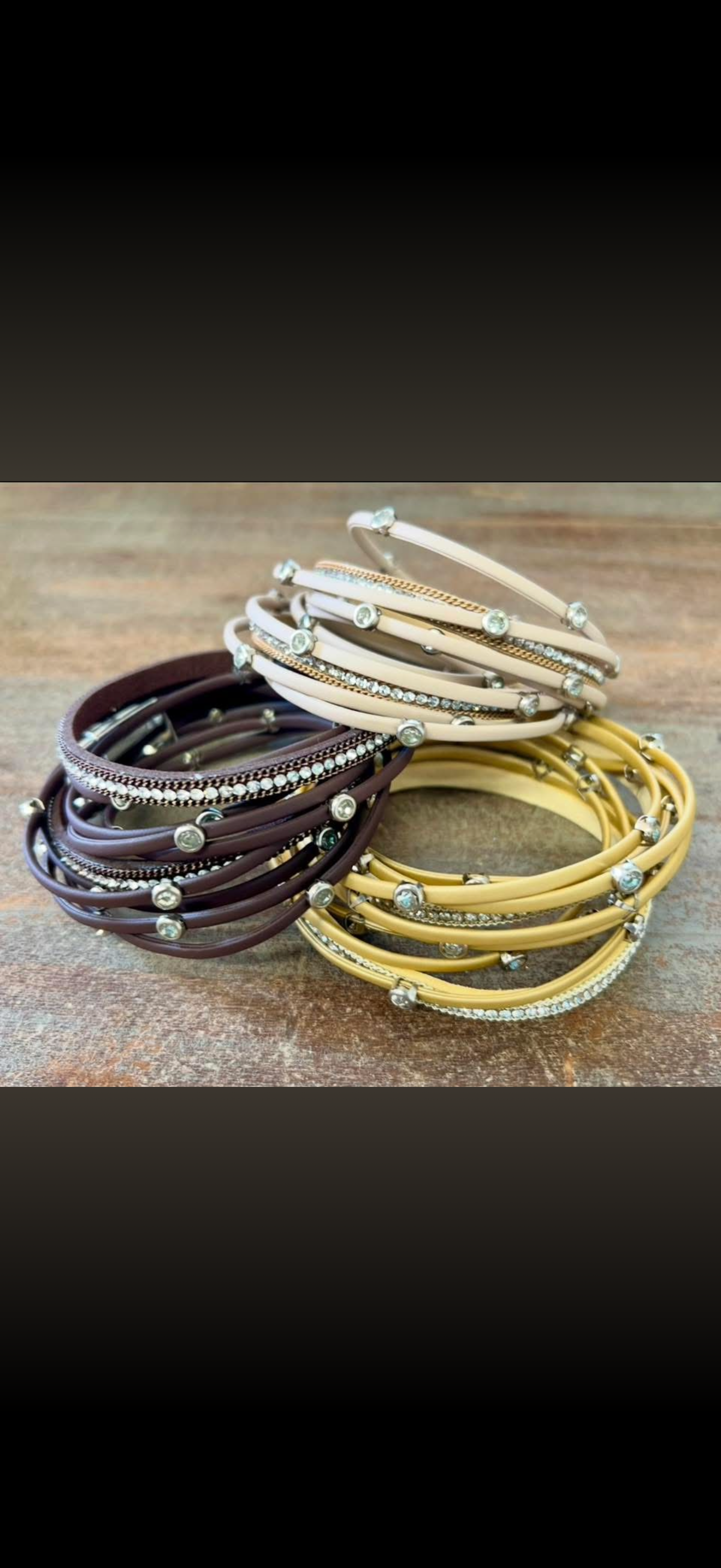 Leather & Rhinestone Wrap Bracelet