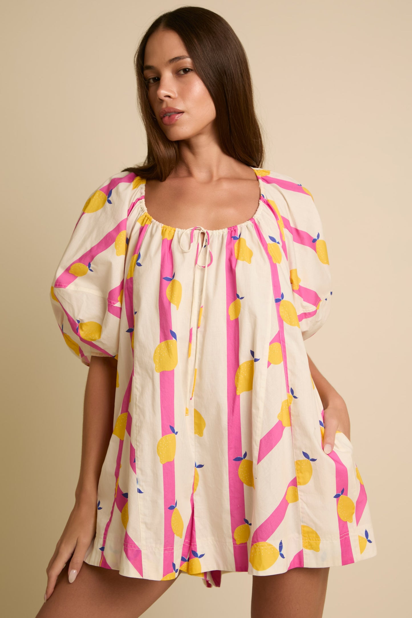 Pink Striped Lemon Romper