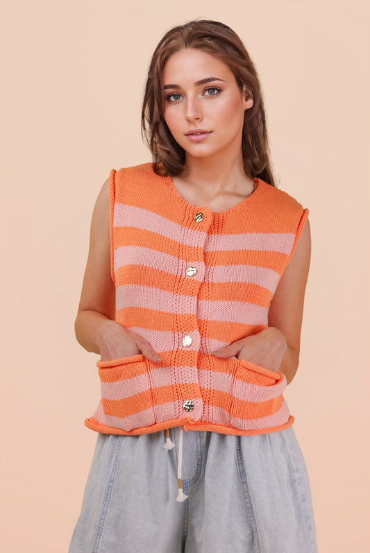 Striped Button Down Sweater Top