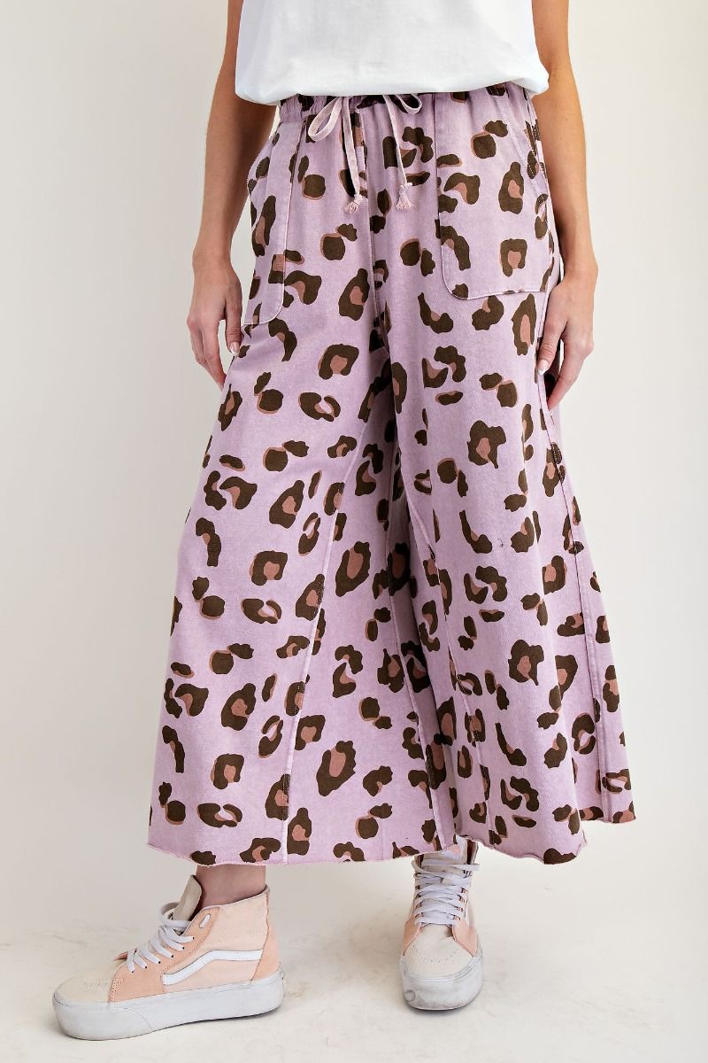 Curvy: Mauve Leopard Wide Leg Pant