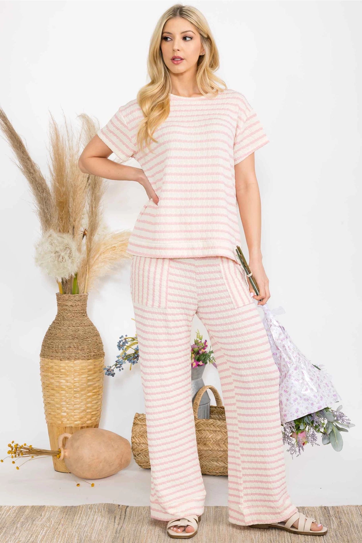 Curvy: Pink & Cream Striped Set