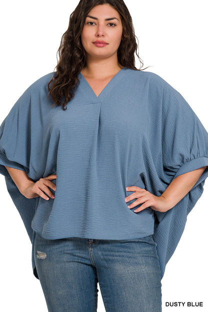 Curvy: V-Neck Puff Half Sleeve Top