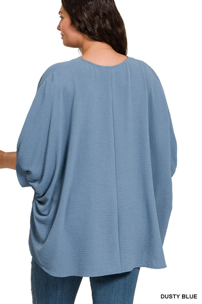 Curvy: V-Neck Puff Half Sleeve Top