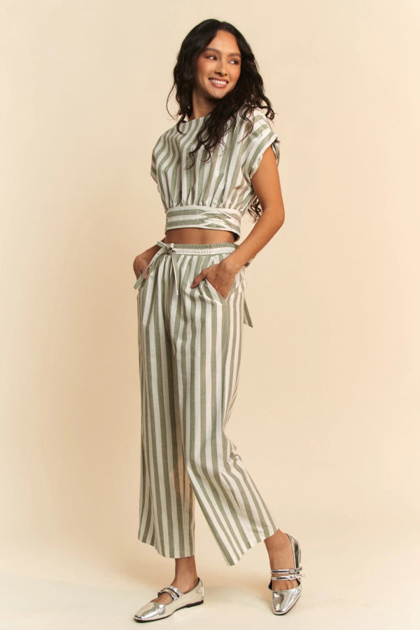 Sage Striped High Waist Pant Set
