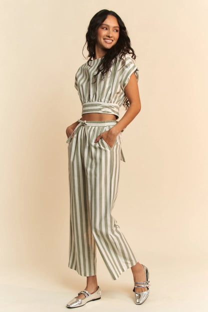 Sage Striped High Waist Pant Set