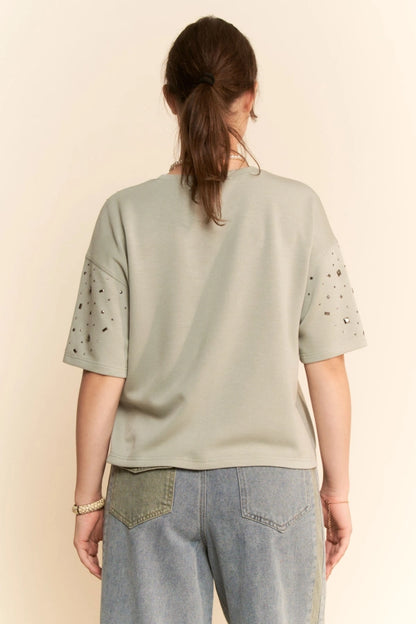 Studded Short Sleeve Oversized Top