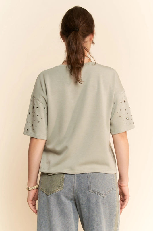 Studded Short Sleeve Oversized Top