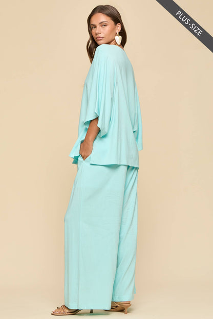 Curvy: 2-Piece Linen Summer Set: Baby Blue