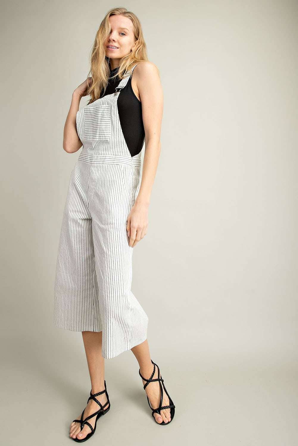 Off White Pin Stripe Wide Leg Overall