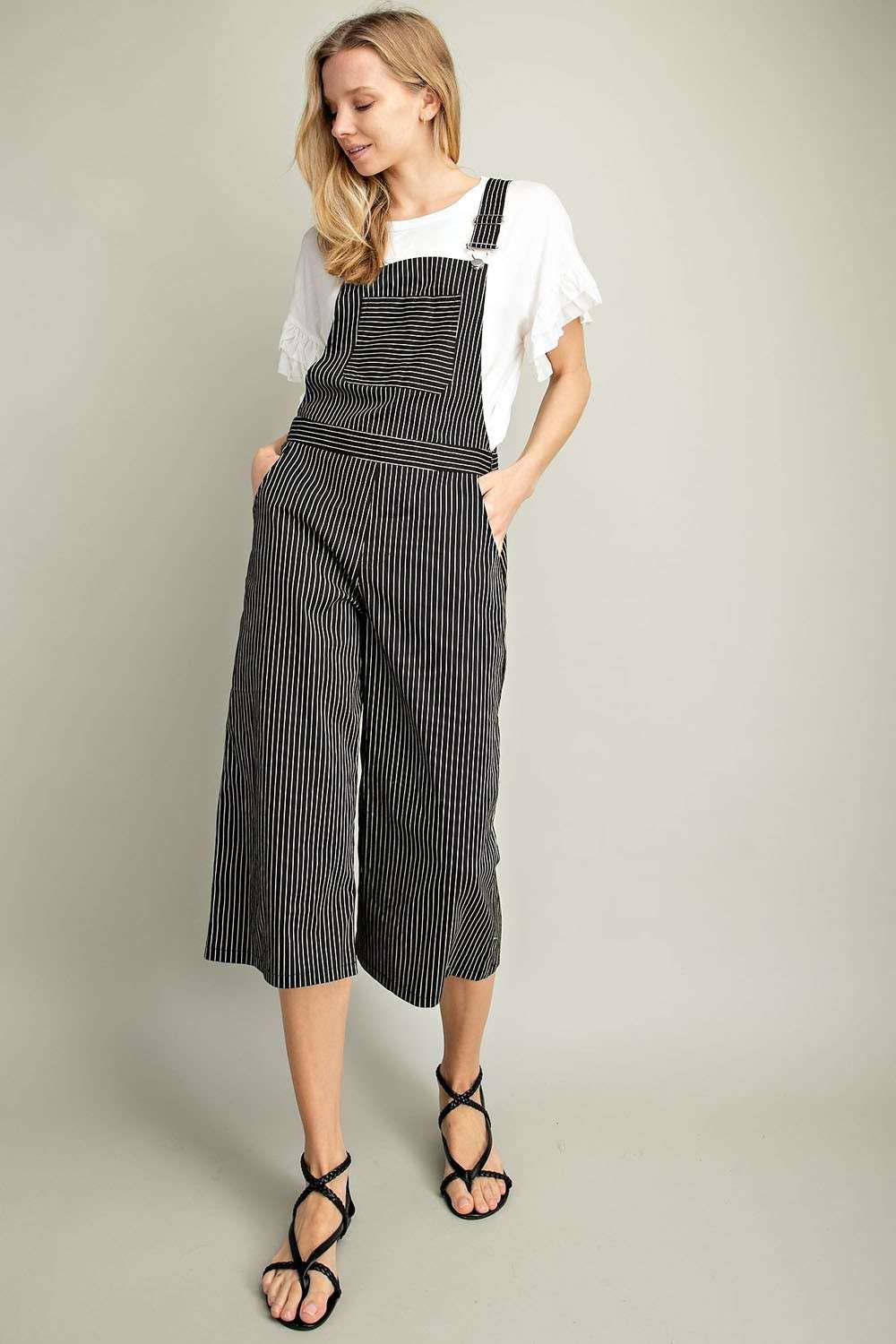 Off White Pin Stripe Wide Leg Overall