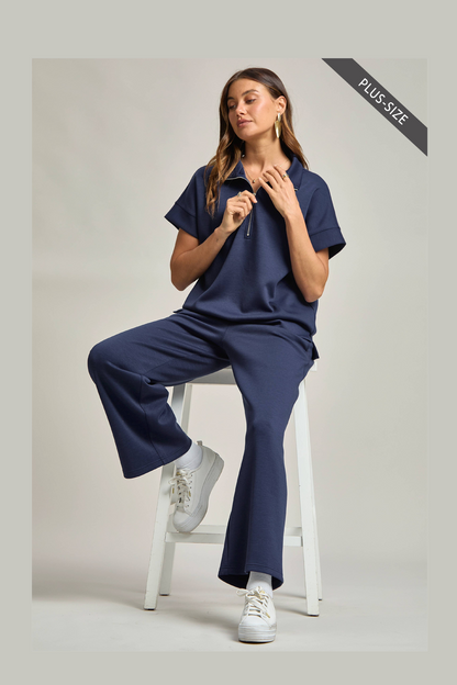 CURVY Quarter Zip + Pants Travel Set: Navy