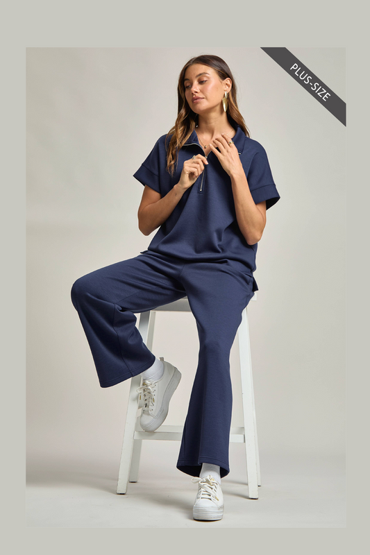 CURVY Quarter Zip + Pants Travel Set: Navy